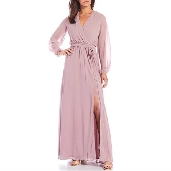 NEW MARINA SIZE 6 LONG SLEEVE CHIFFON GOWN MAUVE ROSE FORMAL ELEGANT SIDE SLIT - Picture 1 of 13